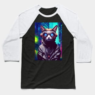 Techno Cat In Japan Neon City Baseball T-Shirt